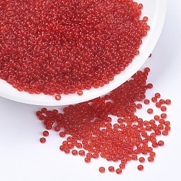 FGB 11/0 Transparent Glass Seed Beads, Round, Orange Red, 2x1.5mm, Hole: 0.8mm, about 3000pcs/50g