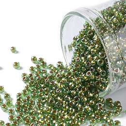 TOHO Round Seed Beads, Japanese Seed Beads, (1007) Gold Lined Olive Luster, 11/0, 2.2mm, Hole: 0.8mm, about 1110pcs/10g