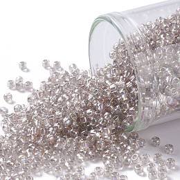 TOHO Round Seed Beads, Japanese Seed Beads, (1807) Grey Lined Soft Rose Rainbow, 11/0, 2.2mm, Hole: 0.8mm, about 1110pcs/10g