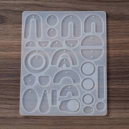 Honeyhandy DIY Pendant Silicone Molds, Resin Casting Molds, for UV Resin, Epoxy Resin Jewelry Makings, Arch/Flower/Round, White, 162x128x4mm, Hole: 1.5mm, Inner Diameter: 12~51x8~40x2.4~3mm