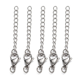 Honeyhandy 304 Stainless Steel Chain Extender, Stainless Steel Color, 58mm, Clasp: 9x15mm, hain: 43mm, Ring: 6x1mm.