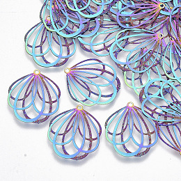 NBEADS 201 Stainless Steel Filigree Pendants, Etched Metal Embellishments, Flower, Multi-color, 20x18x0.3mm, Hole: 1.2mm