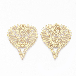 Honeyhandy 304 Stainless Steel Filigree Joiners, Leaf, Golden, 42x35x0.5mm, Hole: 1mm