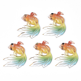 Honeyhandy UV Printing Acrylic Pendants, with Spray Paint Bottom, Goldfish, Tomato, 30x25x4mm, Hole: 1mm