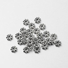 Honeyhandy Tibetan Style Alloy Daisy Spacer Beads, Antique Silver, 6x1.8mm, Hole: 1mm