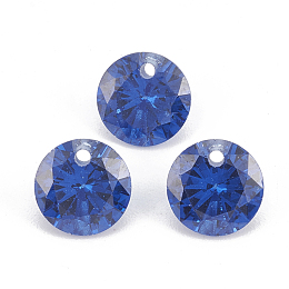 Honeyhandy Cubic Zirconia Charms, Faceted, Flat Round, Blue, 6x3.5mm, Hole: 0.8mm