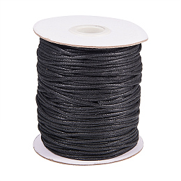 PandaHall Elite 1 Roll 1.5mm Waxed Cotton Cord Thread Beading String 100 Yards per Roll Spool for Jewelry Making and Macrame Supplies Black