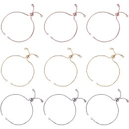 Brass Slider Bracelets Making, with Cubic Zirconia, Box Chains, Long-Lasting Plated, Mixed Color, 9.4 inches(24cm); 1mm, Hole: 1.5mm, 12pcs/box