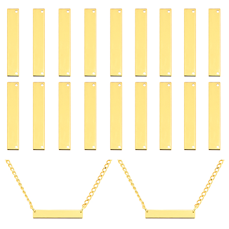 PANDAHALL ELITE Brass Pendants, Rectangle, Golden, 6x35x0.8mm, Hole: 1mm; 20pcs/box
