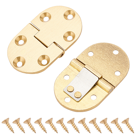 SUPERFINDINGS Brass Butler Tray, Folding Table Hinge, with Iron Screw, Oval, Platinum & Golden, 65x38x8mm, Hole: 4mm; 4sets/box