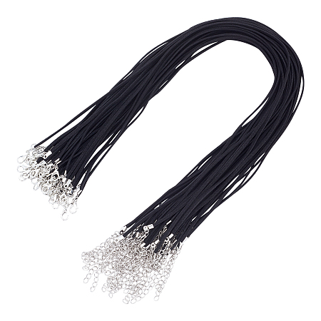 Faux Suede Necklace Cord, with Platinum Color Iron Lobster Clasps and Iron Chains, Black, 17.7 inches(450mm), 2.5x2mm, 50pcs/box