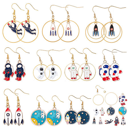 SUNNYCLUE Spaceflight Theme, DIY Earring Making, with Alloy Pendants, Enamel and Brass Earring Findings, Mixed Shapes, Mixed Color, 12~29x9~25x1~5mm, Hole: 1.5~2.5mm