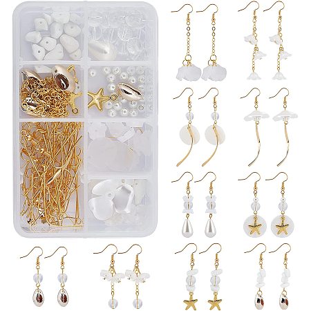 SUNNYCLUE DIY Earring Making Kits, include Acrylic Pendants & Beads & Bead Caps, Stainless Steel & Alloy & Shell Pendants, Plastic & Quartz Crystal Beads, Brass Earring Hooks, White