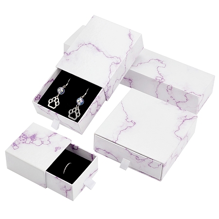 Pandahall Elite 4pcs Paper Jewelry Box 4 Sizes Cotton Filled Gift Case Necklace Earring Ring Gift Box Marble Jewelry Box with Slots for Valentine's Day Gift Packaging Jewelry Accessory, Purple Marble