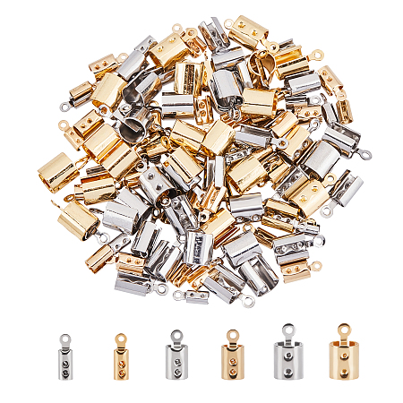 Unicraftale Vacuum Plating 304 Stainless Steel Folding Crimp Ends, Mixed Color, 8.5~12.5x3~6.5mm, Hole: 1~1.5mm, 120pcs/box