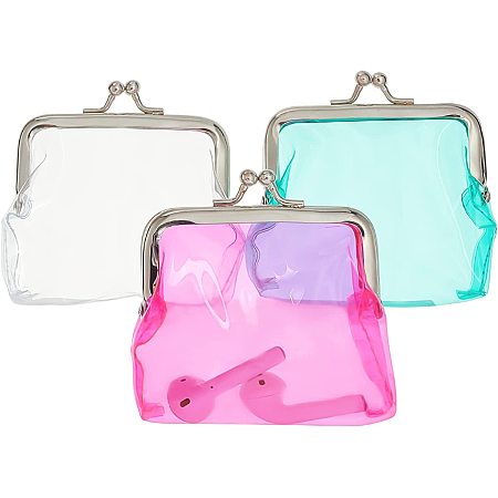 GORGECRAFT 3 Colors Clear Coin Purse Transparent Change Purse Waterproof PVC Colorful Jelly Wallets Kiss Lock Pouches Card Holders for Women Credit Cards Cash Carrying Your Change Supplies