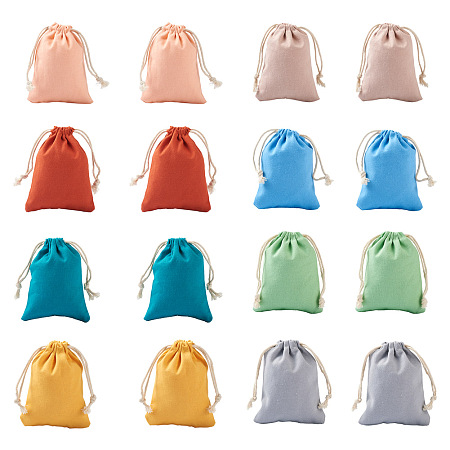 Magibeads 40Pcs 8 Colors Polycotton Canvas Packing Pouches, Reusable Muslin Bag Natural Cotton Bags with Drawstring Produce Bags Bulk Gift Bag Jewelry Pouch for Party Wedding Home Storage, Mixed Color, 12x9cm, 5pcs/color