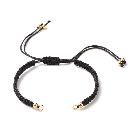 Honeyhandy Adjustable Braided Polyester Cord Bracelet Making, with 304 Stainless Steel Open Jump Rings, Round Brass Beads, Black, Single Chain Length: about 6-1/4 inch(16cm)