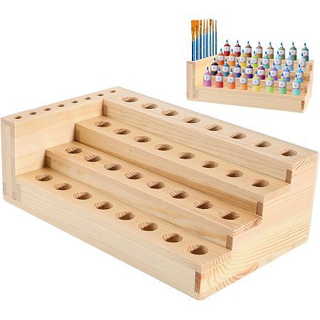 GLOBLELAND Wooden Paint Organizer Paint Rack Pigment Inks Storage Organizer for Brushes Paint Art Tools 40 Holes 10.7 x 6.3 Inch