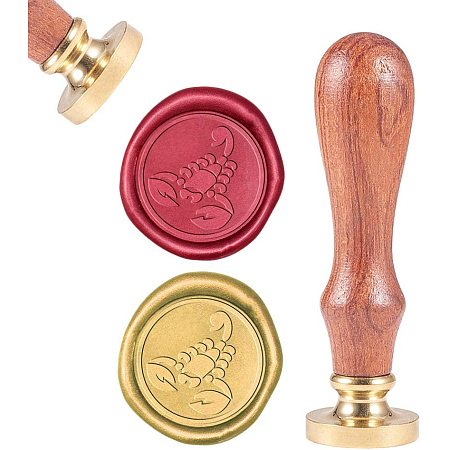 CRASPIRE Wax Seal Stamp, Sealing Wax Stamps Scorpio Retro Wood Stamp Wax Seal 25mm Removable Brass Seal Wood Handle for Envelopes Invitations Wedding Embellishment Bottle Decoration Gift Packing