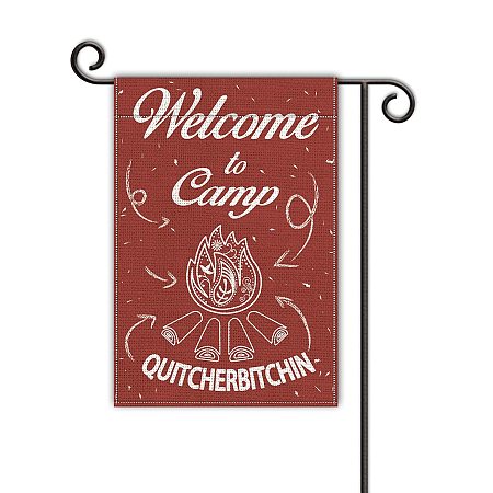 GLOBLELAND 12 x 18 Inch Welcome To Camp Quitcherbitchin Flag Vertical Double Sided Paisley Garden Flag Outdoor Decor, IndianRed