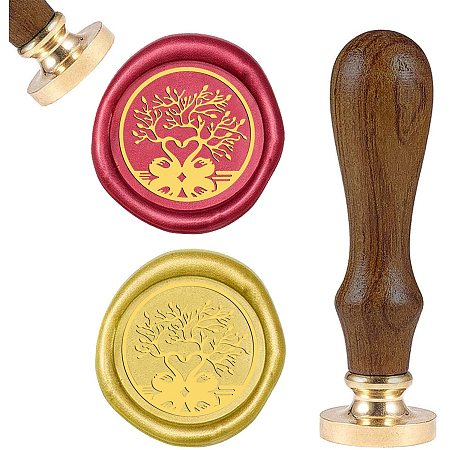 CRASPIRE Wax Seal Stamp Swan Tree Retro Sealing Wax Stamp Love Pattern 25mm Removable Brass Seal Head Wooden Handle for Envelope Card Package Wedding Decoration
