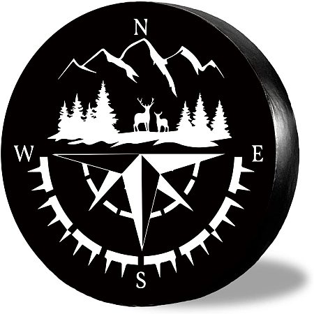 CREATCABIN Compass Camper Forest Deers Spare Wheel Tire Cover Protectors Funny Black Tire Covers Weatherproof Oxford Fabric for Trailer Truck Travel Trailer Rv SUV Universal Fit 15inch