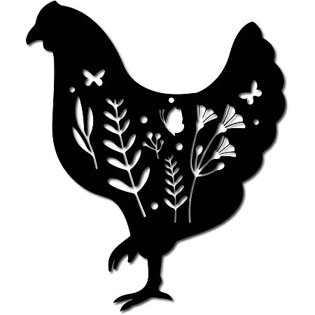 CREATCABIN Metal Chicken Wall Art Rooster Iron Wall Decor Wall Hanging Silhouette Sculpture Farmhouse Sign for Indoor Outdoor Home Living Room Kitchen Garden Office Decoration Gift Black 12 x 10 Inch