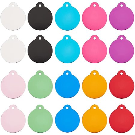 SUPERFINDINGS 30Pcs 10 Colors 36x31.5mm Aluminum Blank Pendants Flat Round Stamping Tag Double Side Blanks for Jewelry Accessories Pet ID Dangle Charms 3mm Hole