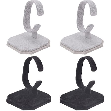 FINGERINSPIRE 4Pcs Velvet Watch Jewelry Bracelet Display Stands Watch Rack Holder Showcase Wrist C-Shaped Watch Display Stand Set for Home or Store Usage(Black, Gray)
