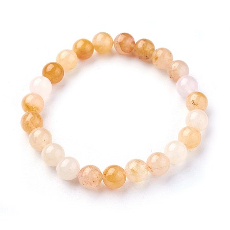 Honeyhandy Natural Topaz Jade Beads Stretch Bracelets, Round, 2 inch~2-1/8 inch(5.2~5.5cm), Beads: 8~9mm