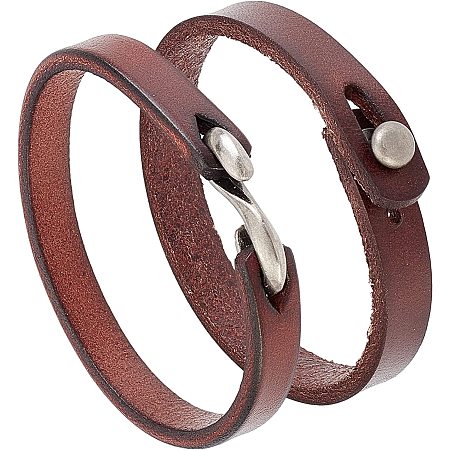 GORGECRAFT 2 Style 2PCS Mens Leather Bracelet Adjustable Leather Cuff Bracelet Plain Cord Bracelets Set with Alloy Clasp Braided Gift for Men Women