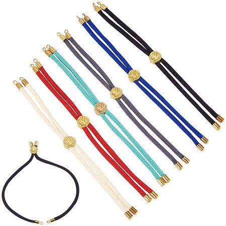 PandaHall Elite 6 Strands Adjustable Nylon Slider Bracelet Making (12.5cm) Twisted Cord Bracelet Makings with Environmental Brass Findings Gold Plated Tree of Life Charms Jewelry Making