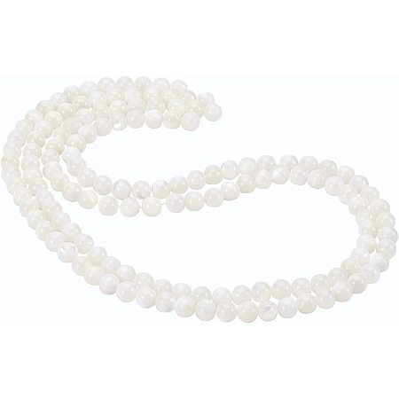 BENECREAT 2 Strand 6mm White Natural Round Shell Beads 0.8mm Hole Conch Shell Gemstone Beads Mother of Pearl Beads for Jewelry Making