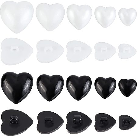 CHGCRAFT 100Pcs 5 Sizes Acrylic Shank Buttons 1-Hole Heart Plastic Button White Black Love Heart Button Set for Fabrics Crafts DIY Projects 25mm 20mm 18mm 15mm 12mm