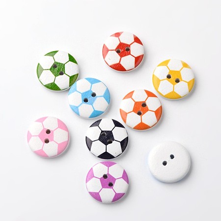 ARRICRAFT Sports Theme, FootBall/Soccer Ball 2-Hole Wooden Buttons, Mixed Color, 20x4mm, Hole: 2mm