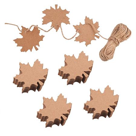 NBEADS 100 Pcs Blank Kraft Maple Leaf Jewelry Display Paper Hang Tags Price Tag Tags Gift Tags with 10m/32.8 Feet Jute Twine
