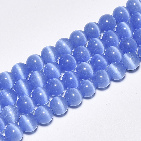 Honeyhandy Cat Eye Beads Strands, Round, Cornflower Blue, 10mm, Hole: 1.5mm, about 40pcs/strand, 15.5 inch