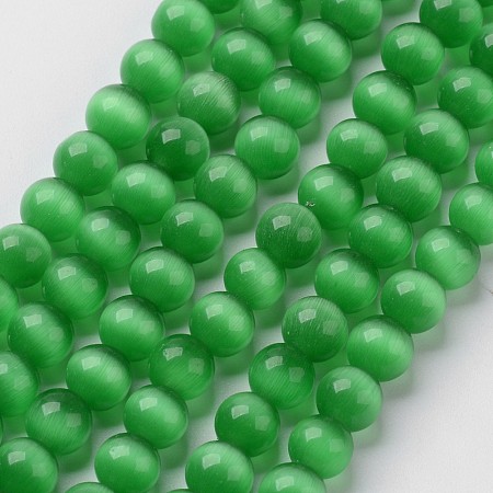 Arricraft Cat Eye Beads, Round, Green, 6mm, Hole: 1mm, about 66pcs/strand, 14.5 inches/strand
