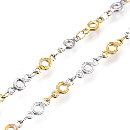 Honeyhandy 304 Stainless Steel Round Ring Link Chains, with Spool, Soldered, Golden & Stainless Steel Color, Round Ring Link: 9x4x1mm, Link: 3.5x2x0.2mm, about 16.4 Feet(5m)/roll