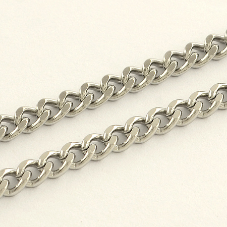 Honeyhandy 304 Stainless Steel Curb Chains, with Spool, Unwelded, Faceted, Stainless Steel Color, 6x4x1mm, about 32.8 Feet(10m)/roll