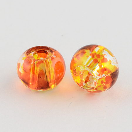 Spray Painted Glass European Beads, Large Hole Beads, Rondelle, Dark Orange, 12x9mm, Hole: 3mm