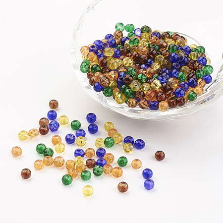 Arricraft Baking Painted Crackle Glass Beads, Halloween Mix, Round, Mixed Color, 4~4.5x4mm, Hole: 1mm, about 400pcs/bag