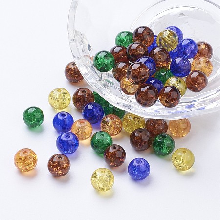 Arricraft Baking Painted Crackle Glass Beads, Halloween Mix, Round, Mixed Color, 8~8.5x7.5~8mm, Hole: 1mm, about 100pcs/bag