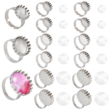 Arricraft 48 Pcs Finger Rings Componets, 3 Styles Adjustable Ring Blank Bases Cabochon Ring Settings for Rings Making with Matching Glass Cabochons