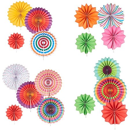 NBEADS 3 Sets 18 Pcs Tissue Paper Fans Crafts, Colorful Round Wheel Tissue Paper Fans Set for Birthday Party Wedding Home Decoration