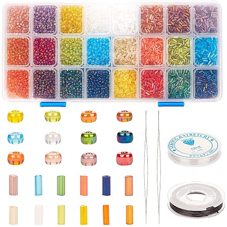 Pandahall Elite 14400pcs 24 Colors Glass Seed Beads, 2mm&3mm Small Craft Beads Bracelet Making Seed Beads Craft Seed Beads with Elastic String Cord for DIY Necklaces Crafting Jewelry Making Supplies