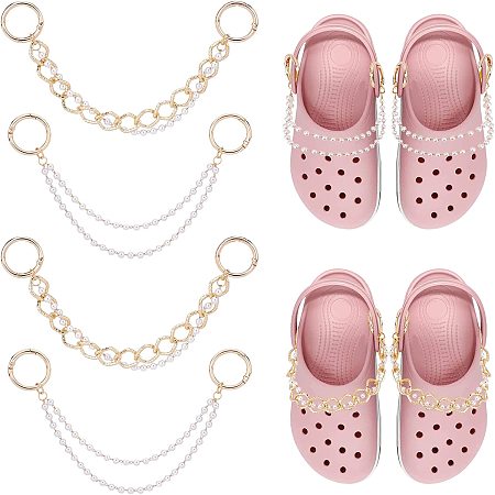 PandaHall Elite 4pcs Shoe Chains Double Layers Clog Charms Pearl Beaded Chain Charms Decoration Accessories with Clasps for Women Men Shoe Clog Bracelets Birthday Party Halloween Christmas Decor