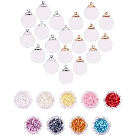 Arricraft 30pcs 16mm Mini Clear Glass Globe Vial Pendant Charms Clear Glass Ball Dome Bottle with 9 Color Imitation Pearl Acrylic Beads for Pendant Charms Stud Earring Making