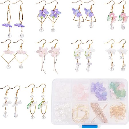 SUNNYCLUE 1 Box 10 Pairs DIY Resin Flower Charms Flowers Charm Pearl Bead Glass Beads Findings Dangle Earring Making Kit for Jewelry Making Kits Starter Beginners Women Earrings Crafts Supplies